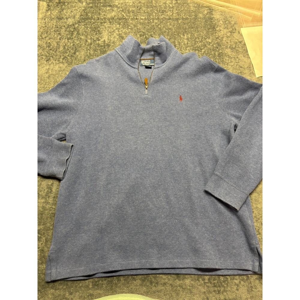 Polo Ralph Lauren Sweater Mens XL Blue Mock Neck 1/4 Zip Preppy Casual Pony